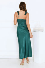 Petal Haze Satin Maxi Dress Teal