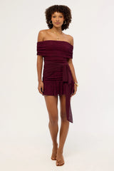 Luck & Trouble Samba Lace Off Shoulder Mini Dress Plum