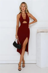 By Invite Only Halter Midi Dress Maroon