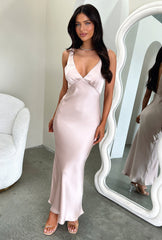 Delayne V-Neck Satin Midi Dress - Champagne