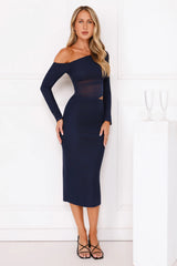 More To Want Long Sleeve Mesh Midi Dress Navy