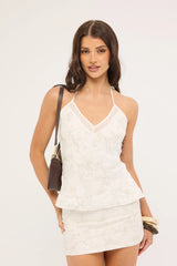 Luck & Trouble Mirabel Halter Cowl Top White