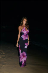 Midnight Blossoms Halter Maxi Dress Floral