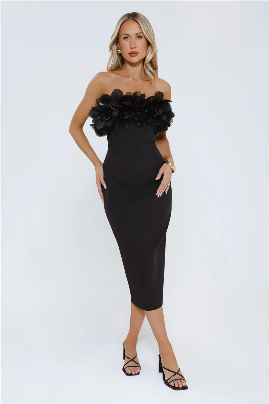 Black Tie Rendezvous Strapless Midi Dress Black