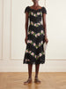 Floral-print faille and lace midi dress