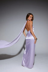 Effortless Luxe Halter Satin Maxi Dress Lilac