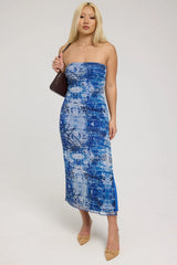 Neovision Tagged Mirror Recycled Mesh Midi Dress Blue Print