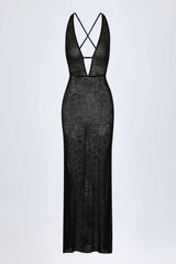 Embellished Backless Maxi Dress in Black