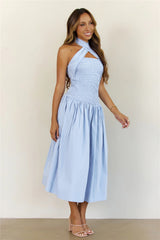 Poolside Whispers Halter Midi Dress Blue