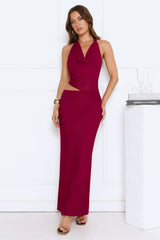 Bloomlit Nights Halter Maxi Dress Red
