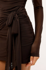 Luck & Trouble Elsa Long Sleeve Recycled Mini Dress Chocolate