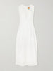 Floral-embroidered linen midi dress