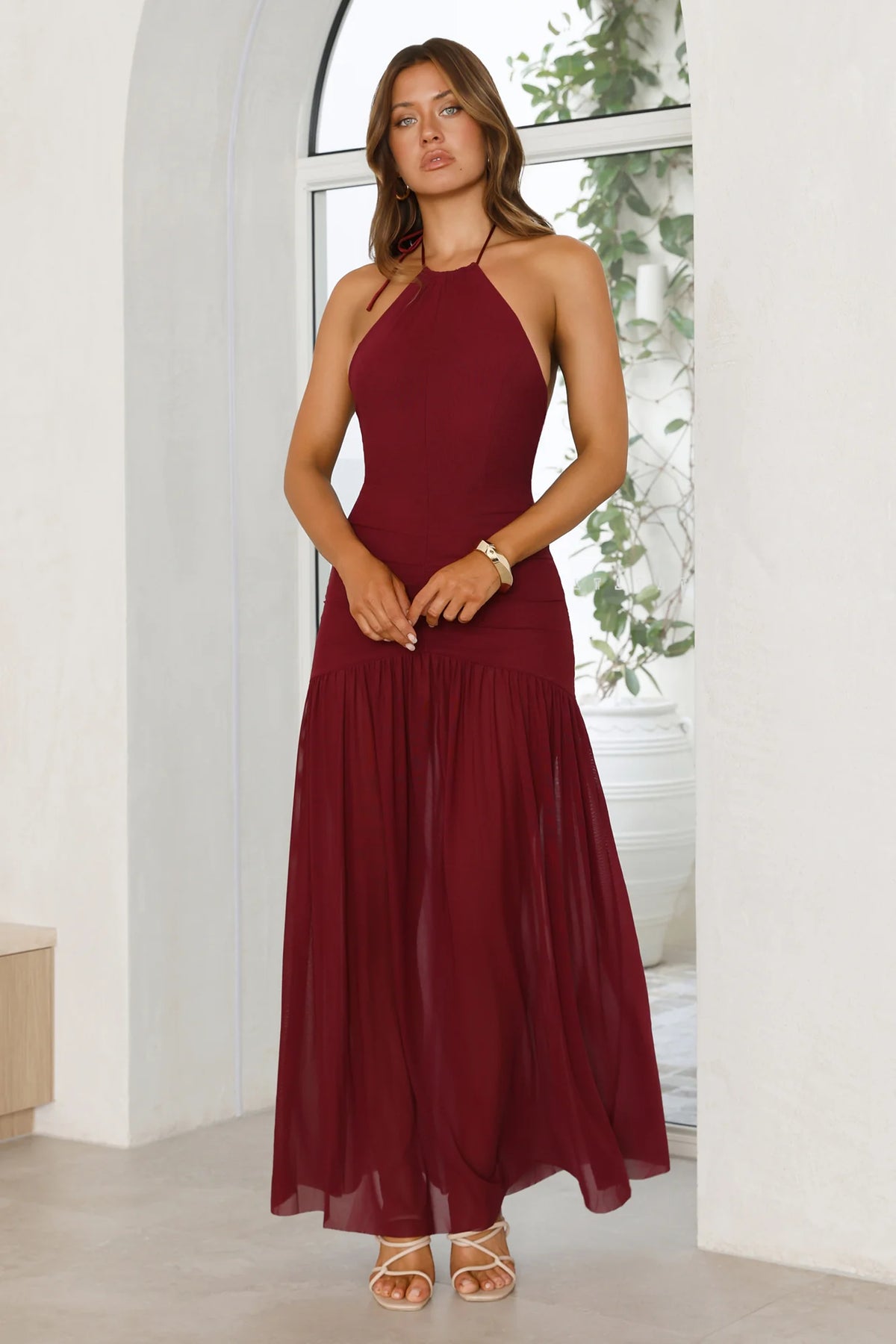 One To Remember Halter Maxi Dress Wine