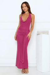 Dusktime Desire Halter Maxi Dress Plum