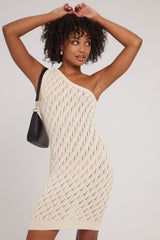 Sndys The Label Claire One Shoulder Mini Dress Sand