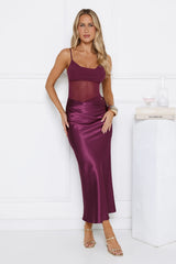 My Rules Satin Mesh Maxi Dress Plum