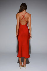 Invitation Only Satin Midi Dress Red