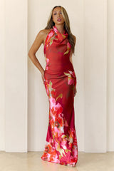 Fall Florals Halter Maxi Dress Wine