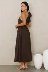 Find Out One Shoulder Maxi Dress Brown