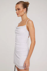 Luck & Trouble Flashy Glitter Mesh Mini Dress White/Silver