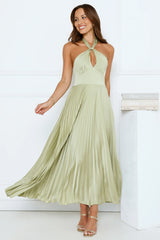 Moonlight Drive Halter Satin Maxi Dress Lime