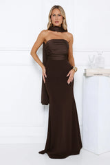 Luxe Nights Strapless Maxi Dress Chocolate