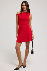 Luck & Trouble Rosalita Twist Asymmetrical Mini Dress Red