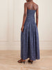 Shirred printed cotton midi dress