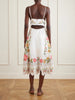 Floral-embroidered linen midi dress