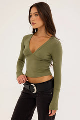 Motel Emesy Long Sleeve Top Khaki