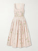 Floral-embroidered cotton-faille midi dress