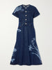 Floral-print denim midi dress