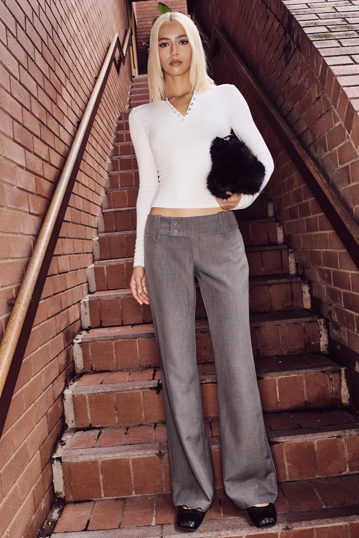 Luck & Trouble Carly Low Rise Boot Cut Pant Grey