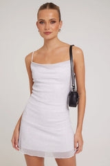 Luck & Trouble Flashy Glitter Mesh Mini Dress White/Silver