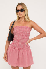 Luck & Trouble Frankie Shirred Mini Dress Red Gingham