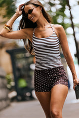 L&t Halter Tie Tank Top Brown Stripe