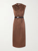 Belted satin midi dress