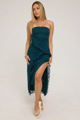 Luck & Trouble Zarlie Ruffle Maxi Dress Emerald Green