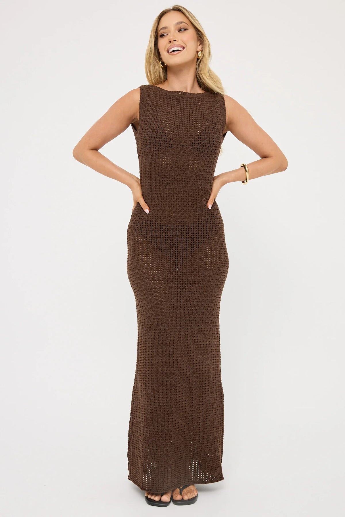 Perfect Stranger Cobana Knit Maxi Dress Brown
