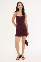 Perfect Stranger Sadie Linen Mini Dress Dark Choc