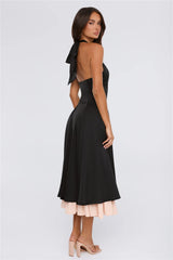 Elegant Energy Satin Halter Midi Dress Black