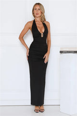 Starlit Elegance Halter Maxi Dress Black
