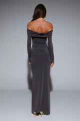 Starlit Society Off Shoulder Maxi Dress Charcoal