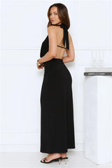 Silk Essence Halter Maxi Dress Black
