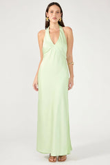 Perfect Stranger Nora Halter Satin Maxi Dress Light Green