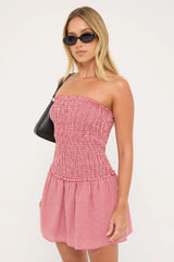 Luck & Trouble Frankie Shirred Mini Dress Red Gingham
