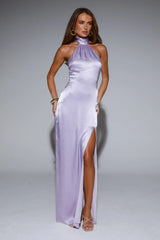 Effortless Luxe Halter Satin Maxi Dress Lilac