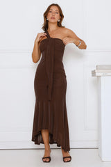 Scene Queen One Shoulder Maxi Dress Brown