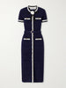 Embellished bow-detailed pointelle-knit cotton-blend midi dress