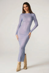 Embellished Long Sleeve Maxi Dress in Blue